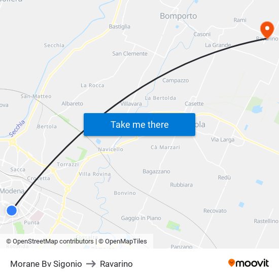 Morane Bv Sigonio to Ravarino map