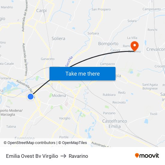 Emilia Ovest Bv Virgilio to Ravarino map