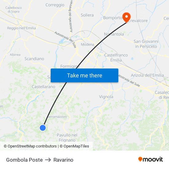 Gombola Poste to Ravarino map