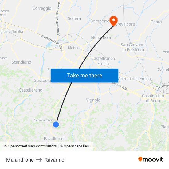 Malandrone to Ravarino map