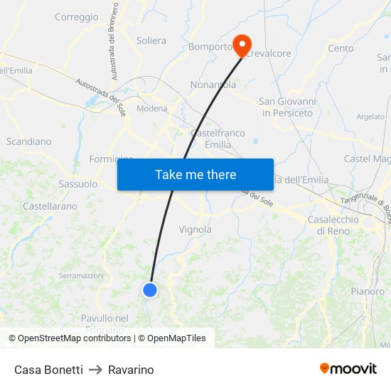 Casa Bonetti to Ravarino map