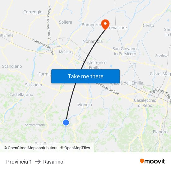 Provincia 1 to Ravarino map