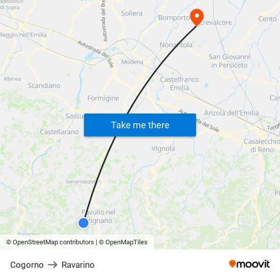 Cogorno to Ravarino map