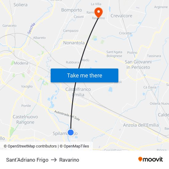 Sant'Adriano Frigo to Ravarino map