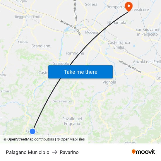 Palagano Municipio to Ravarino map