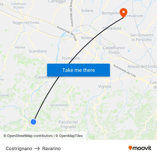 Costrignano to Ravarino map