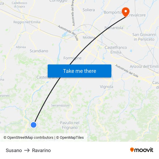 Susano to Ravarino map
