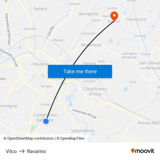 Vilco to Ravarino map