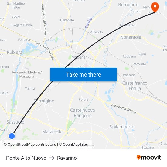 Ponte Alto Nuovo to Ravarino map