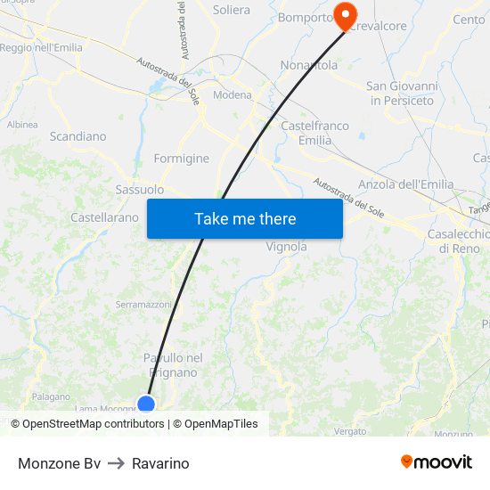 Monzone Bv to Ravarino map