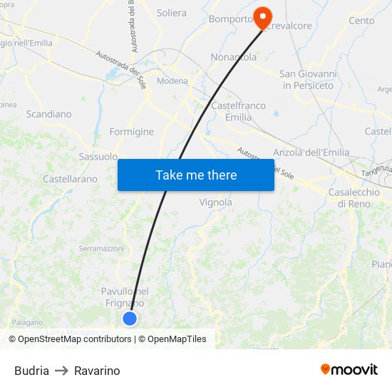 Budria to Ravarino map