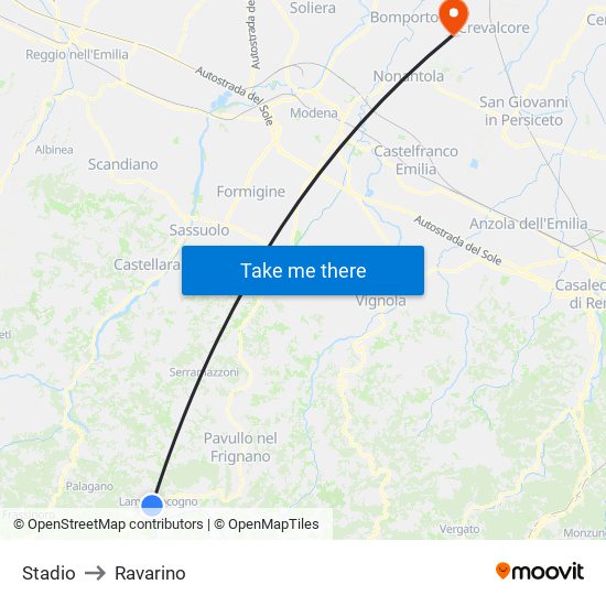 Stadio to Ravarino map