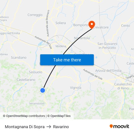 Montagnana Di Sopra to Ravarino map