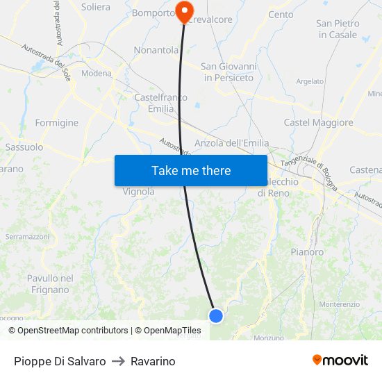 Pioppe Di Salvaro to Ravarino map