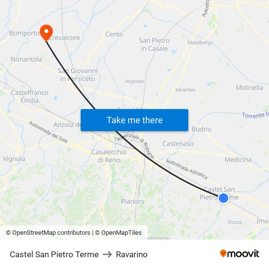 Castel San Pietro Terme to Ravarino map