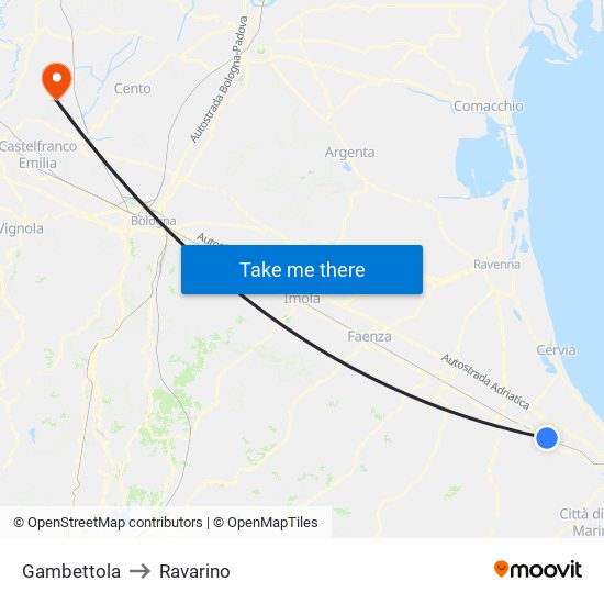 Gambettola to Ravarino map