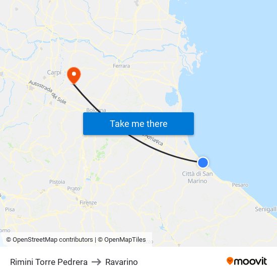 Rimini Torre Pedrera to Ravarino map