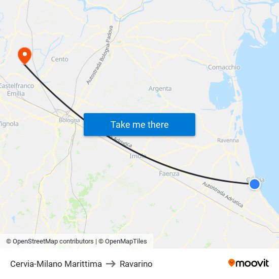Cervia-Milano Marittima to Ravarino map