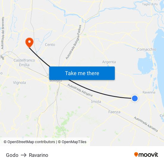 Godo to Ravarino map