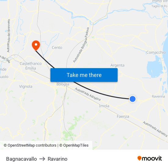 Bagnacavallo to Ravarino map