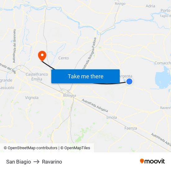 San Biagio to Ravarino map