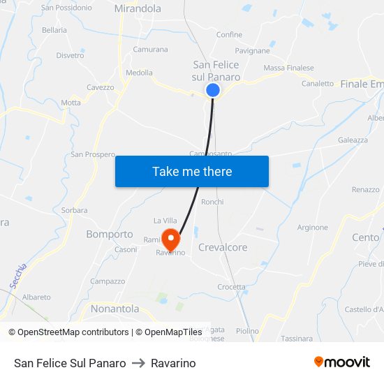 San Felice Sul Panaro to Ravarino map