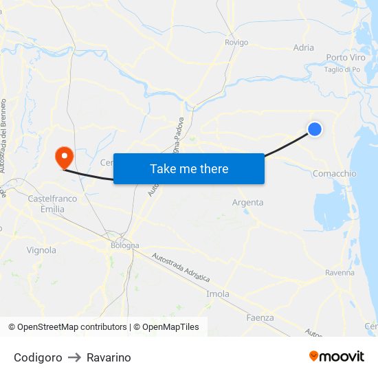 Codigoro to Ravarino map