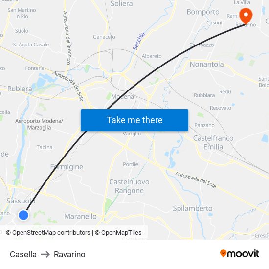 Casella to Ravarino map