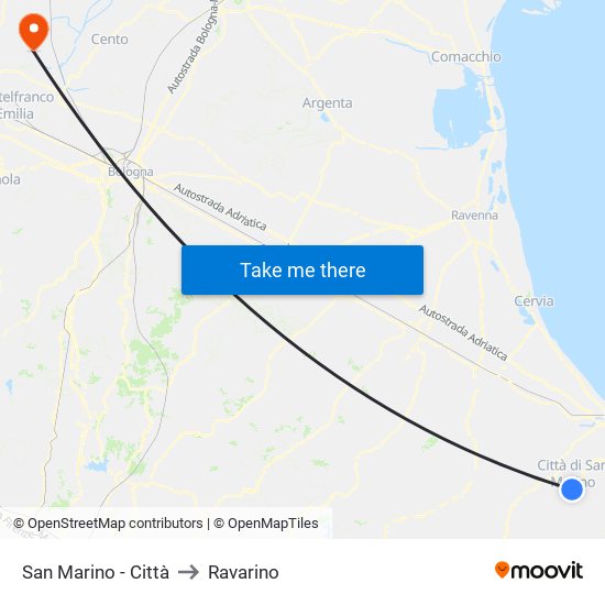 San Marino - Città to Ravarino map