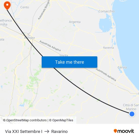 Via XXI Settembre I to Ravarino map