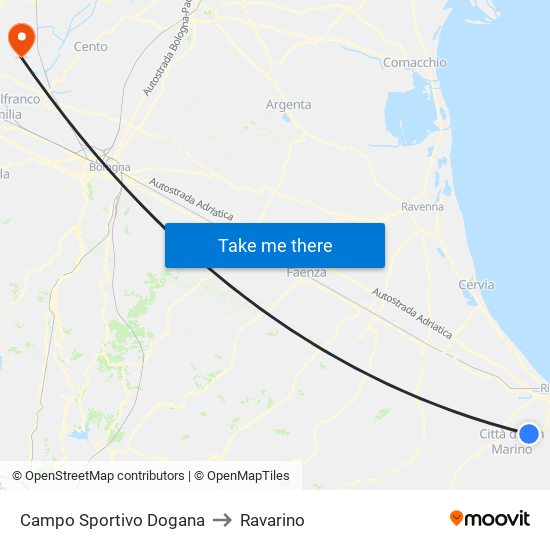 Campo Sportivo Dogana to Ravarino map