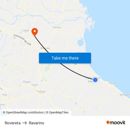 Rovereta to Ravarino map