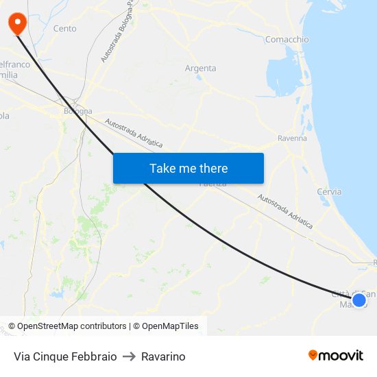 Via Cinque Febbraio to Ravarino map