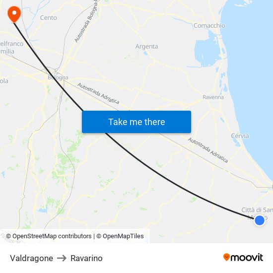 Valdragone to Ravarino map