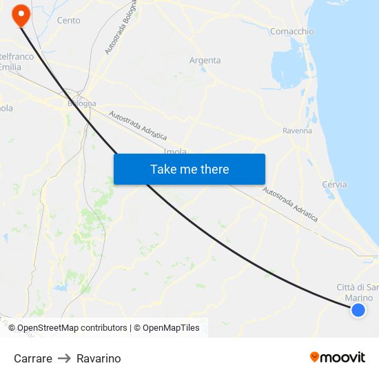 Carrare to Ravarino map