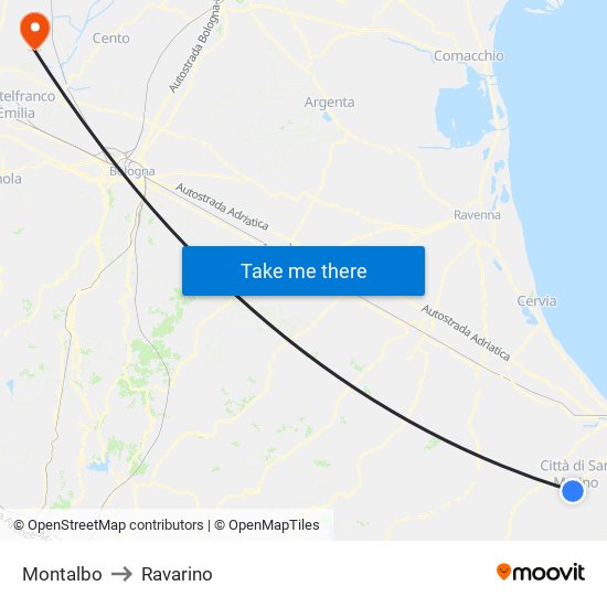 Montalbo to Ravarino map