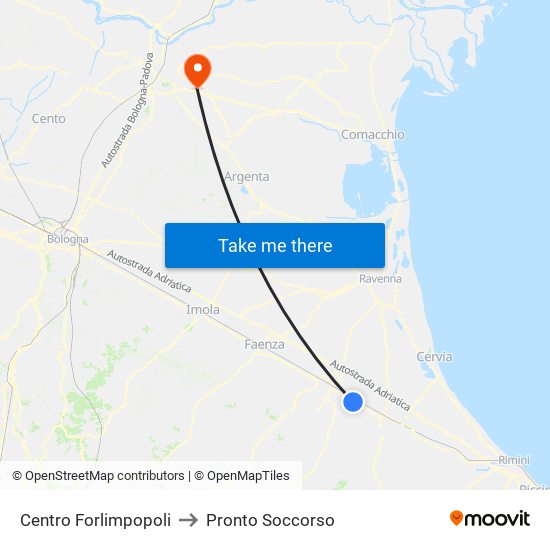 Centro Forlimpopoli to Pronto Soccorso map