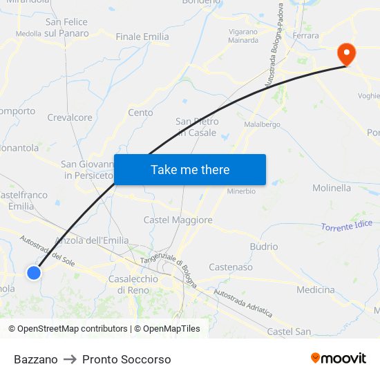 Bazzano to Pronto Soccorso map