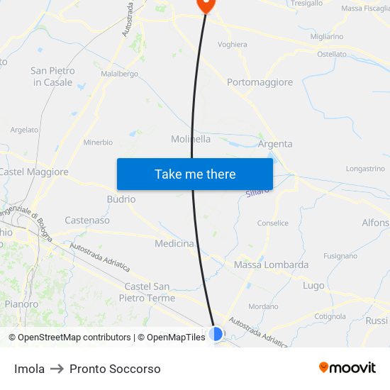 Imola to Pronto Soccorso map