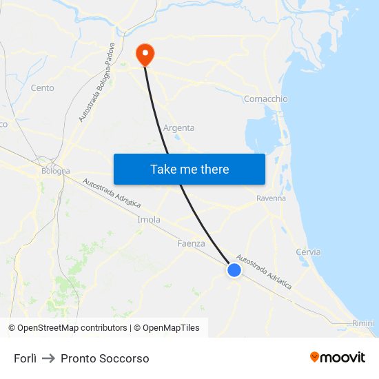 Forlì to Pronto Soccorso map