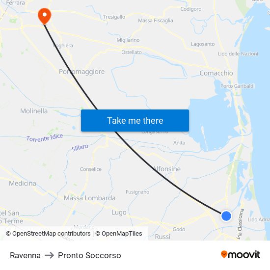 Ravenna to Pronto Soccorso map