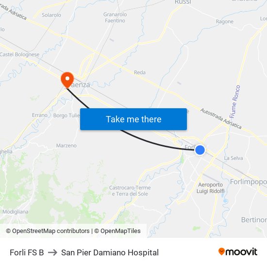 Forli FS B to San Pier Damiano Hospital map