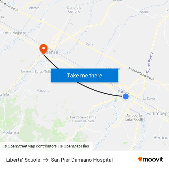 Liberta'-Scuole to San Pier Damiano Hospital map