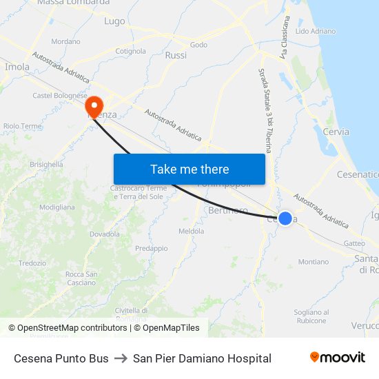 Cesena Punto Bus to San Pier Damiano Hospital map