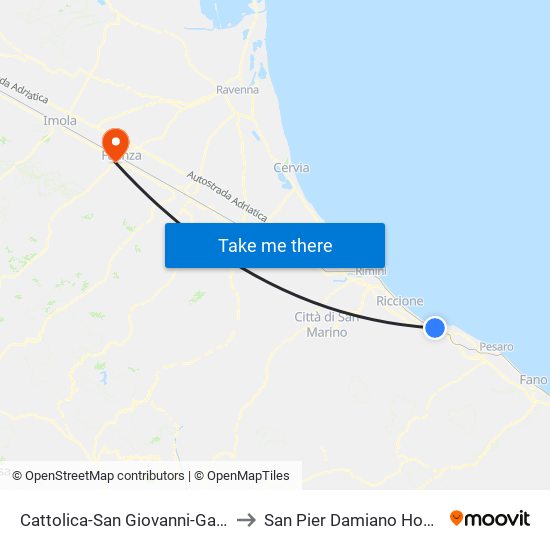 Cattolica-San Giovanni-Gabicce to San Pier Damiano Hospital map