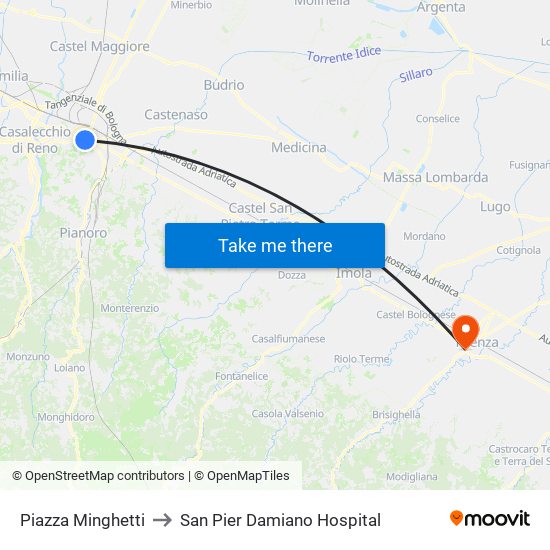Piazza Minghetti to San Pier Damiano Hospital map