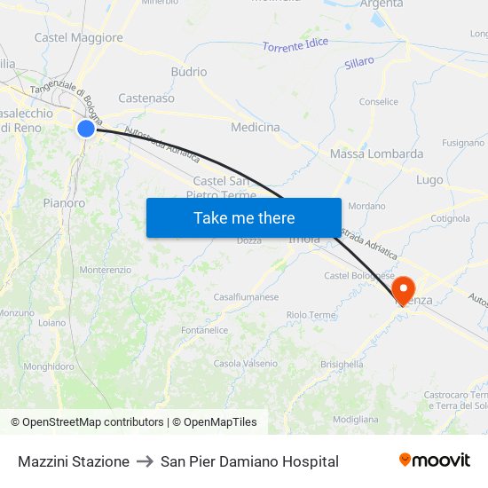 Mazzini Stazione to San Pier Damiano Hospital map