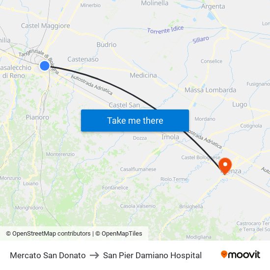 Mercato San Donato to San Pier Damiano Hospital map