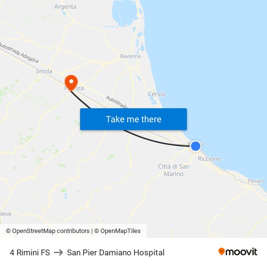 4 Rimini FS to San Pier Damiano Hospital map