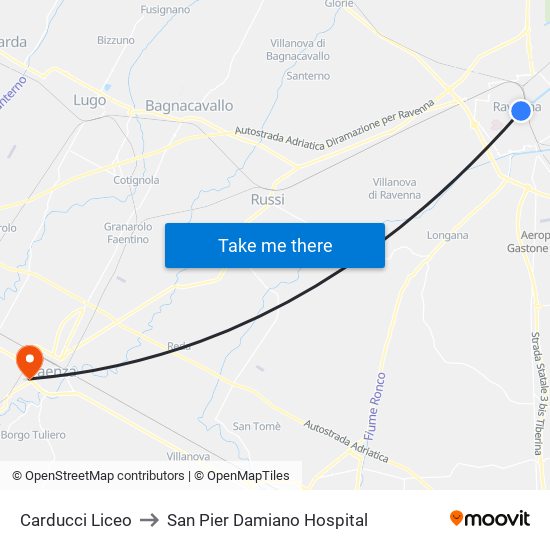 Carducci Liceo to San Pier Damiano Hospital map